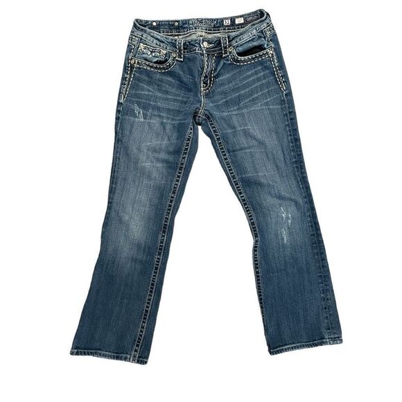 Miss Me Jeans Womens Denim Boot Cut Mid Rise JW5161B2 Distressed Blue Wash Sz 31 - Picture 2 of 11